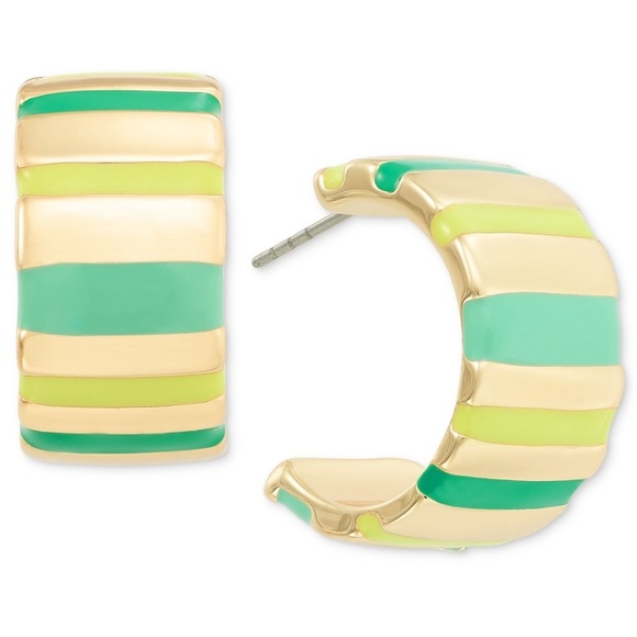 Jewelry - Gold and Green Striped Hoop Earrings